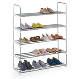 Relaxdays Schuhregal Stecksystem, 5 Ebenen, 20 Paar Schuhe, HxBxT: 114,5 x 90 x 31 cm, Schuhständer Metall, silber/weiß