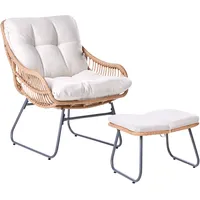 Gartenstuhl MESTRE mit Fußstütze Polyrattan Hellbeige