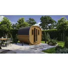 Wolff Finnhaus Cube Saunafass 230 Art 1 Thermoholz Typ 3 mit 2 frontseitigen Fenstern und Halbglasrückwand Bausatz zur Selbstmontage