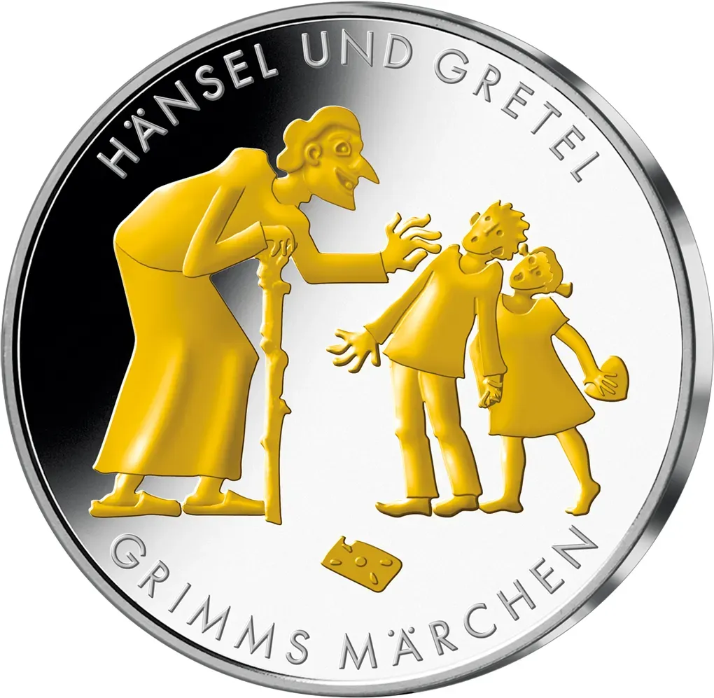 Die teilvergoldete 10-Euro-Gedenkausgabe „Hänsel und Gretel“ von 2014!