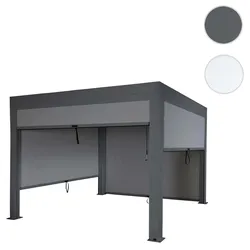 Pergola HWC-L46 mit Seitenwand, Gartenpavillon Lamellen-Pavillon Rollo, 11cm-Alu-Gestell, sturmfest 3x3m ~ anthrazit