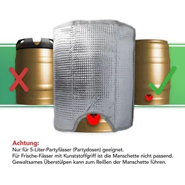 Clauss Bierfass Kühlmanschette für 5 Liter Fass | 5l Partyfass Kühler mit integrierten Kühlakkus | Top-Isolierung hält Bier auch in der Sonne | - Silber