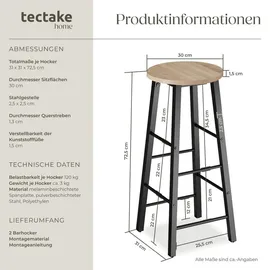 Tectake Barhocker 2er Set 31 x 72,5 x 31 cm Eiche