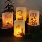 BOOMTOP 12Pcs Windlicht Tischdeko Advent Kerzen Deko Adventszahlen 1 2 3 4 Mini Teelichter Adventskranz Weihnachtsbmann Rentier Schneemann Kerzen Deko Lichthülle Indoor Outdoor Kerzen Dekoration Bunt