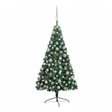 vidaXL Halber Weihnachtsbaum mit LEDs & Kugeln Grün 120 cm