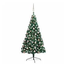 vidaXL Halber Weihnachtsbaum mit LEDs & Kugeln Grün 120 cm