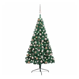 vidaXL Halber Weihnachtsbaum mit LEDs & Kugeln Grün 120 cm