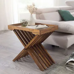 Kadima Design Massiver Sheesham-Holz Klapptisch, vielseitig einsetzbar, abnehmbares Tablett, ideal als Serviertablett. 60x40x57 cm