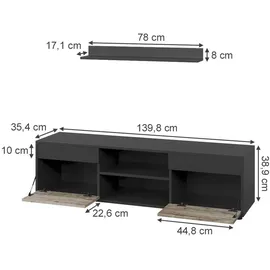 Vicco Wohnwand Berno, Schwarz/sandeiche, 2 Teile, Vicco