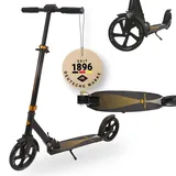 Donic Schildkröt Schildkröt City Scooter Street Master 2.0, 200mm Räder, hochwertiger Aluminium-Scooter, großes Deck, klappbar, ideal für Kinder und Erwachsene, Farbe: Mattschwarz-Gold, 510003