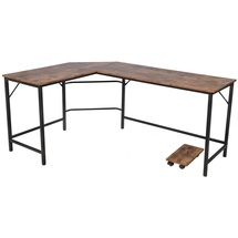 Vendomnia Schreibtisch L Form - industrial Design, aus Metall, 138x138 cm, mit mobiler Ablage, Schwarz Braun - Eckscreibtisch, Com - Schwarz