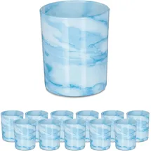 Relaxdays Teelichtgläser, 12er Set, Teelichthalter aus Glas, Schlichtes Design, H x D: 8,5 x 7 cm, Deko, blau/creme
