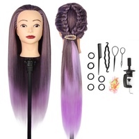 Frisierkopf, Auzass Frisurenkopf 26-28 Inch 100% Kunsthaar Weich Übungskopf Ombre Friseurkopf Trainingsköpfe Mit Halter + DIY Haare Frisuren Set zum Üben von Frisuren (Purple to Pink)