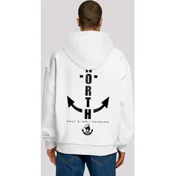 Kapuzenpullover F4NT4STIC "North Anchor Knut & Jan Hamburg", Herren, Gr. S, weiß, Obermaterial: 100% Baumwolle, casual, oversize, Langarm, Pullover, Print
