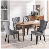 Ulife Stuhl mit Eichenbeinen, Knopf, Chromklopfer und Nagelkopfbesatz (4 St), Küchenstuhl Wohnzimmer Lounge Freizeitstuhl grau