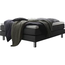 Boxspringbett HASENA "Basio", schwarz (anthrazit, metall alu), B:160cm L:200cm, Komplettbetten, Boxspringbett, ohne Kopfteil, Bezugsstoffe, Federkernmatratze