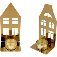 Leonique Kerzenhalter »Haus Ciatta«, (Set, 2 St., 1x mit Spitzdach und 1x mit Flachdach), goldfarben