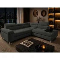 Goldstoff Ecksofa mit Schlaffunktion, Cord Couch für Wohnzimmer - Cord Ecksofa, Cord Sofa VOYAGE 2 Teile, Großer Bettkasten grau 280 cm