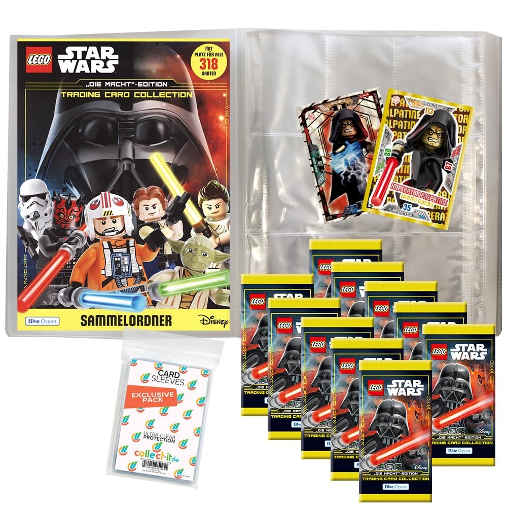 Bundle mit Blue Ocean Lego Star Wars - Serie 4 Trading Cards - 1 Leere Sammelmappe + 10 Booster + 2 Limitierte Star Wars Karten + Exklusive Collect-it Hüllen