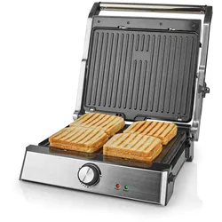 Nedis Kontakt Grill - 2000 W - 29 x 23 cm - Einstellbare Temperaturregelung - Edelstahl / Kunststoff