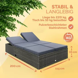 CASARIA Sonnenliege 200 x 115 x 33 cm Grau/Anthrazit