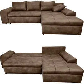 luma-home Vintage Ecksofa Schlafsofa Eckcouch L-Sofa mit Ottomane und Bettkasten in Braun / 18011 - 2 Jahre Gewährleistung - mind. 14 Tage Rückgaberecht - Braun