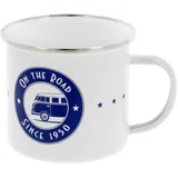 VW Collection Tasse, Emaille Kaffee-Tee-Tasse-Becher-Haferl für Camping & Outdoor T1 Bus (500 ml/On The Road/Weiß)