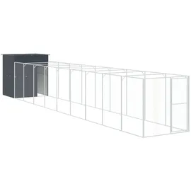 vidaXL Hundehütte mit Auslauf 165 x 1067 x 181 cm Stahl Anthrazit
