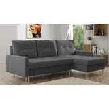 möbel punkt Ecksofa OSLO Webstoff Grau mit Bett Bettkasten Sofa Schlafsofa Ottomane universell Links oder Rechts