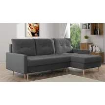 möbel punkt Ecksofa OSLO Webstoff Grau mit Bett Bettkasten Sofa Schlafsofa Ottomane universell Links oder Rechts