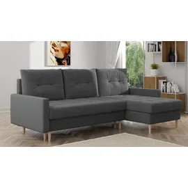möbel punkt Ecksofa OSLO Webstoff Grau mit Bett Bettkasten Sofa Schlafsofa Ottomane universell Links oder Rechts