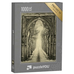puzzleYOU Puzzle Puzzle 1000 Teile XXL „Gotischer Bogen, dahinter eine Baumallee“, 1000 Puzzleteile, puzzleYOU-Kollektionen Gothik