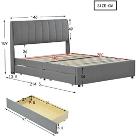 AUTOLOCK Polsterbett 140 x 200 cm Grau