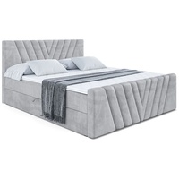 ALTDECOR Boxspringbett mit Kopfteil, Bettkasten und Fußteil, Polsterbett ERNINA-Z - Hart (H4) Matratze - 160x200 - Hellgrau Samt