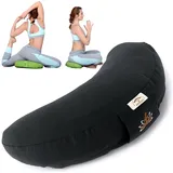 SEI Design Yogakissen Meditationskissen Yogakissen Halbmond mit Buchweizenschalen Füllung, gesticktes Motiv schwarz