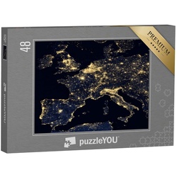 puzzleYOU Puzzle Lichter der Stadt auf der Weltkarte, Europa, NASA, 48 Puzzleteile, puzzleYOU-Kollektionen Weltraum, Schwierig, Universum, 500 Teile