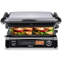Alpina Kontaktgrill - Optigrill 2100W - Sandwich Maker - Panini Grill - Multigrill für Gemüse, Brot und Fleisch - Tischgrill mit Antihaftbeschichtung - Intelligente Kochmodus - BPA-Frei - Schwarz