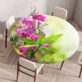 FANSU Tischdecke Outdoor Wetterfest Rund mit Gummizug, Rund Tischdecke mit 3D Muster Waschbar und Abwischbar für Esstisch, Couchtisch, Gartentisch Geeignet (Wasserblumen,60cm)