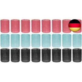 MIJOMA 24-tlg Set Haftwickler Klettwickler - Selbsthaftende Haarwickler für schöne Locken - Hair Rollers in Mintgrün, Rosa, Schwarz - Hitzefreies Lockenstyling in Friseurqualität (Ø 30mm)