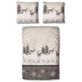 MY HOME Bettwäsche MY HOME "Venua in Gr. 135x200 oder 155x220 cm", grau (grau, beige), B/L: 155cm x 220cm, 1 Stk., 1 Stk., Linon, B/L: 80cm x 80cm, 2 Stk., Linon, Obermaterial: 100% Baumwolle, Bettwäsche, Bettwäsche, Winterbettwäsche, Weihnachtsbettwäsche