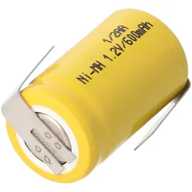 AccuCell 1/2AA Akku mit 1,2 Volt Spannung und 600mAh Kapazität mit Lötfahnen Z-Form, 25,5 x 14,5 mm
