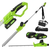 FOONNUN Elektro Teleskop Heckenschere, Akku-Stab-Heckenschere, 41 cm Schnittläng, 20 V, Verstellbarer Teleskopstiel bis 2,4 Meter Höhe, Inklusive 2 * 2.0 Ah Akku und Ladegerät