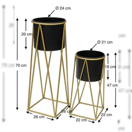 DanDiBo Ambiente DanDiBo Blumenhocker mit Topf Metall Gold Schwarz 2er Set Blumenständer 96046 Blumensäule Modern Pflanzenständer Pflanzenhocker