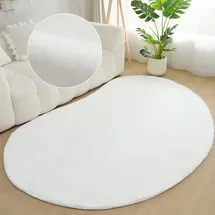 Bruno Banani Hochflor-Teppich BRUNO BANANI "Rabbit 2 Bean, Kunstfell Teppich, Modern, besondere Form" Gr. 72, weiß, B:200cm H:25mm L:300cm, Kunstfaser, Teppiche, Kaninchenfell-Haptik, Microfaser, Wohnzimmer, Schlafzimmer, Esszimmer