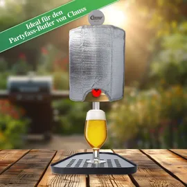 Clauss Bierfass Kühlmanschette für 5 Liter Fass | 5l Partyfass Kühler mit integrierten Kühlakkus | Top-Isolierung hält Bier auch in der Sonne | - Silber