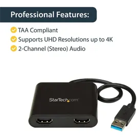 Startech StarTech.com USB 3.0 auf Dual HDMI Adapter, USB 2x HDMI Monitor Konverter für Windows(macOS/ChromeOS/Linux nicht unterstützt)