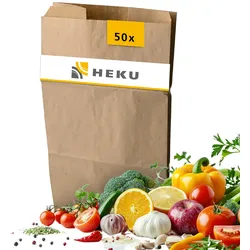 HEKU 50 Stück Abfallbeutel für Biomüll - Kompostierbare Müllbeutel aus robustem Kraftpapier, umweltfreundlich, feuchtigkeitsresistent und stabil