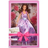 Barbie Signature Birthday Wishes Puppe, Sammlerpuppe in satiniertem lila Kleid mit gewelltem braunem Haar und Geschenkverpackung, HRM55