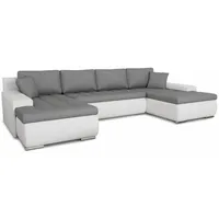 Sofnet Wohnlandschaft mit Schlaffunktion Faris U-Form - Couch, Schlafsofa mit Bettkasten, Couchgranitur mit Bettfunktion, Big Sofa, Bettsofa (Weiß + Grau (Madryt 120 + Inari 91))