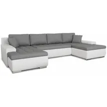 Sofnet Wohnlandschaft mit Schlaffunktion Faris U-Form - Couch, Schlafsofa mit Bettkasten, Couchgranitur mit Bettfunktion, Big Sofa, Bettsofa (Weiß + Grau (Madryt 120 + Inari 91))